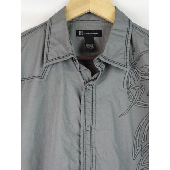 INC International Concepts Men Shirt Large Embroidered Long Sleeve Snap Down - Picture 2 of 11